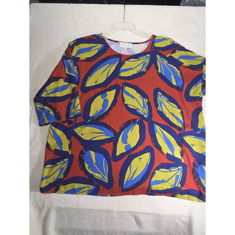 Corey Lynn Calter Blouse Womens XL Multicolor Abstract Leaf Short Sleeve Boxy
